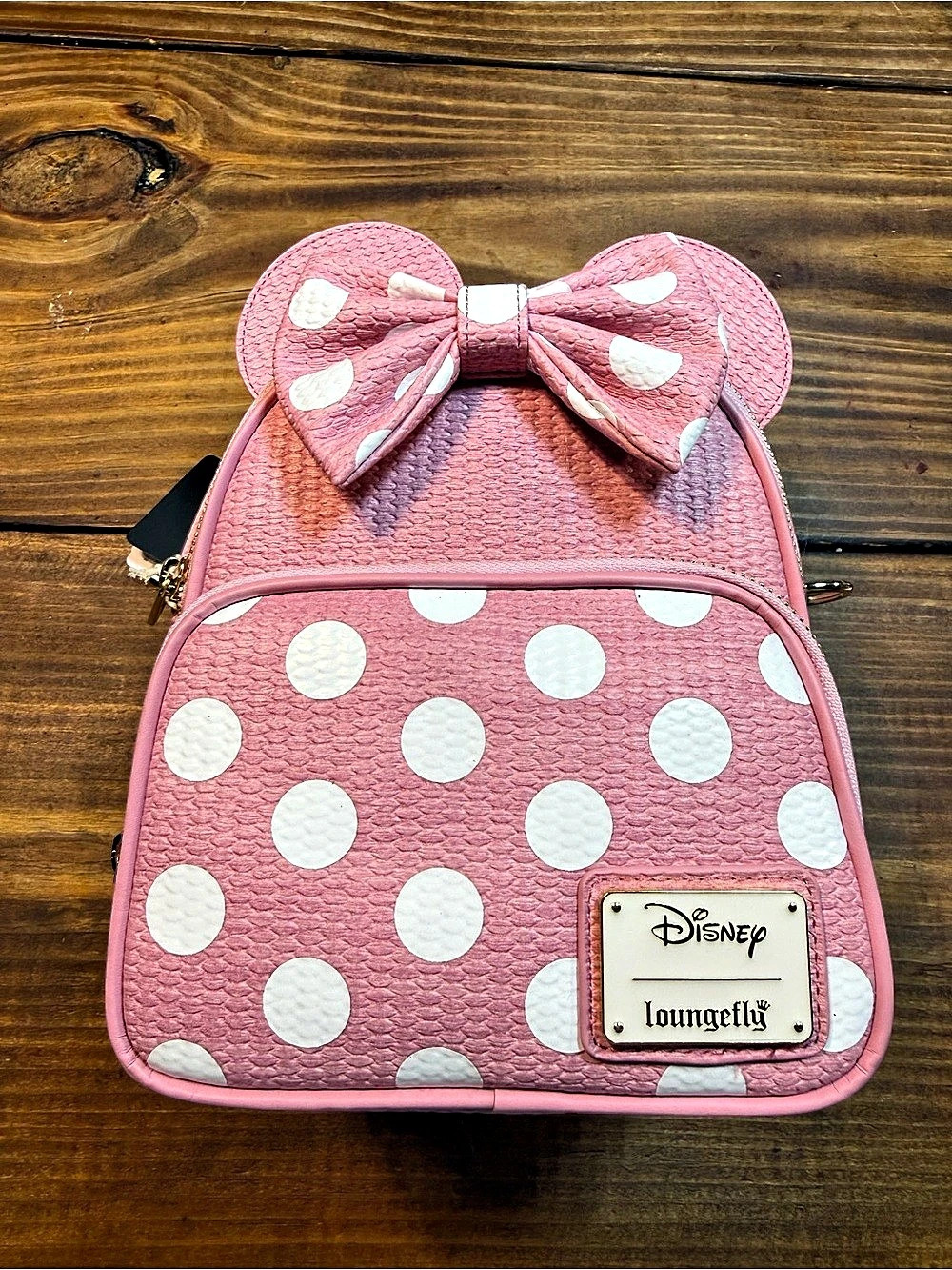 Loungefly Disney Minnie Mouse Pink Straw Woven Texture Convertible Mini Backpack